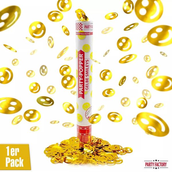 PARTY POPPER KONFETTI KANONE YELLOW SMILEYS